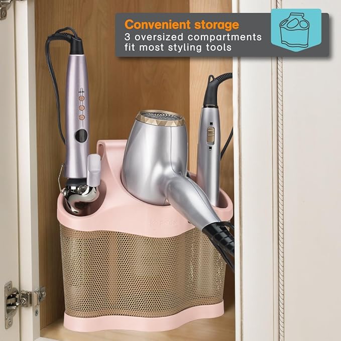 Polder Style Station, Hair Tool Organizer for Hair Dryer, Curling Iron, and Hair Straightener, Easy-to-Store Hair Styling Station, Blush and Bronze