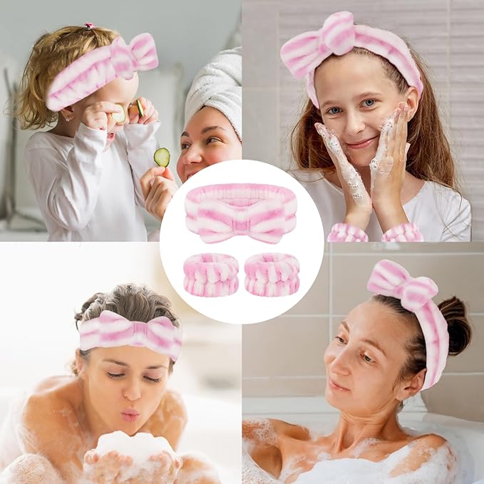 Face Wash Headband and Wristband Set - Microfiber Wristbands with Holder for Face Washing, Spa, Absorbent Wrist Scrunchies
