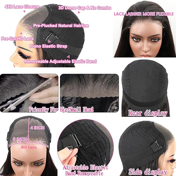 12 Inch Bob wig human hair 180% Density glueless wigs human hair pre plucked pre cut 4x6 HD Transparent Frontal Wigs Human Hair Lace Front Wigs for Women