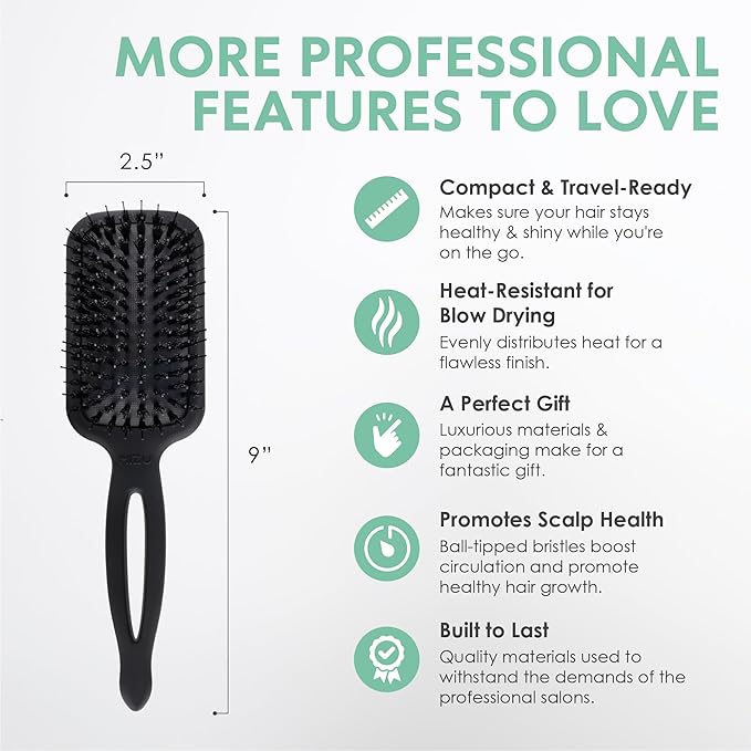 MINT Mizu Waterproof Boar Bristle Hair Brush for Women | Create Long-Lasting Shine | Premium Anti Breakage Detangling Paddle Wet Brush for Healthy Scalp & Hair Growth | Travel Hairbrush for Women