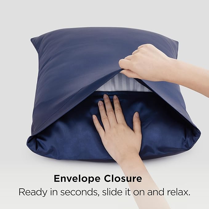 Bedsure King Size Satin Pillowcase Set of 2 - Navy Silky Pillow Cases for Hair and Skin with Envelope Closure, Similar to Silk Pillow Cases, Gifts for Women Men, 20x36 Inches, 2pcs