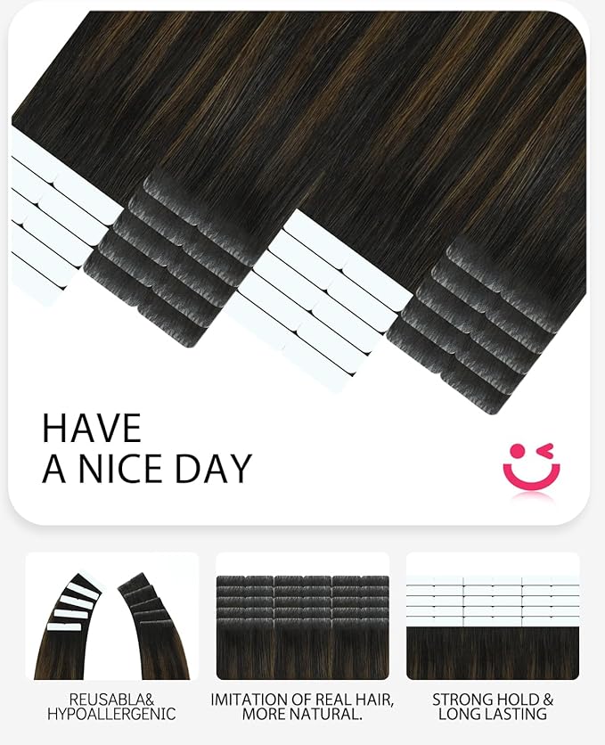 Youngsmile Invisible Tape in Hair Extensions Human Hair #1B/4/27 Natural Black to Chocolate Brown and Caramel Blonde 20pcs 40g 18 Inch Injection Tape in Hair Extensions Human Hair (#1B/4/27,18'')