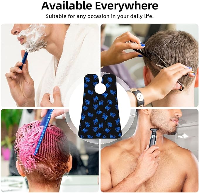 Beard Apron Hair Catcher, Blue Fire Shave Bib, Waterproof Non-Stick Shaving Bib, Trimming Grooming Tool for Dad Men Anniversary
