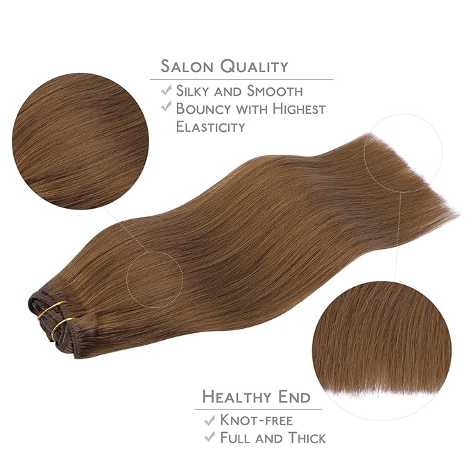 WENNALIFE Clip in Hair Extensions Real Human Hair, 14 Inch 120g 7pcs Human Hair Extensions Clip In Human Hair, Light Auburn Brown Hair Extensions Clip In Real Hair Coloured Remy Human Hair Extensions