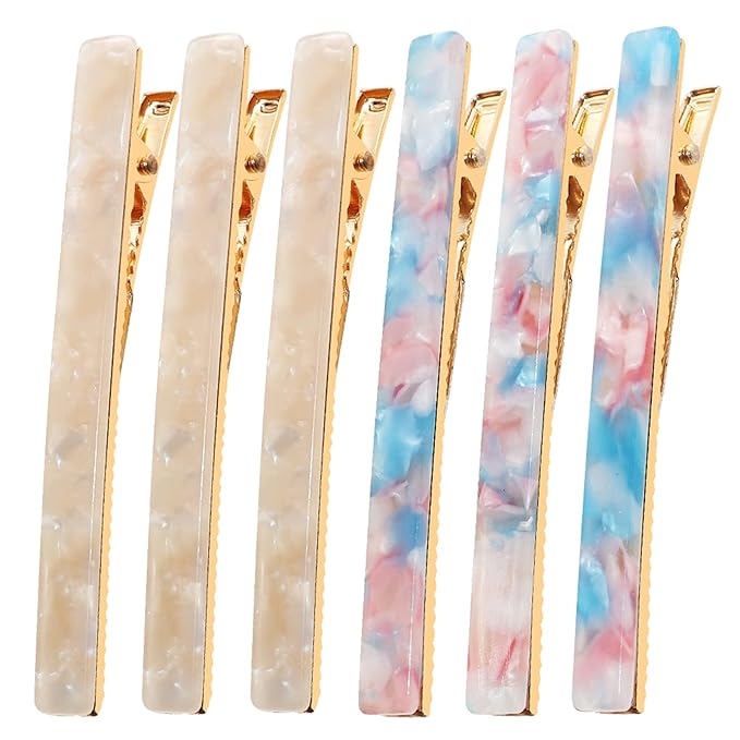 Cobahom 6 Pcs Duckbill Hair Clips, Acrylic Resin Hair Clip Metal Duck Teeth Hair Pins Chic Tortoise Shell Hair Barrettes for Thick Hair (3 White & 3 Blue-Pink)