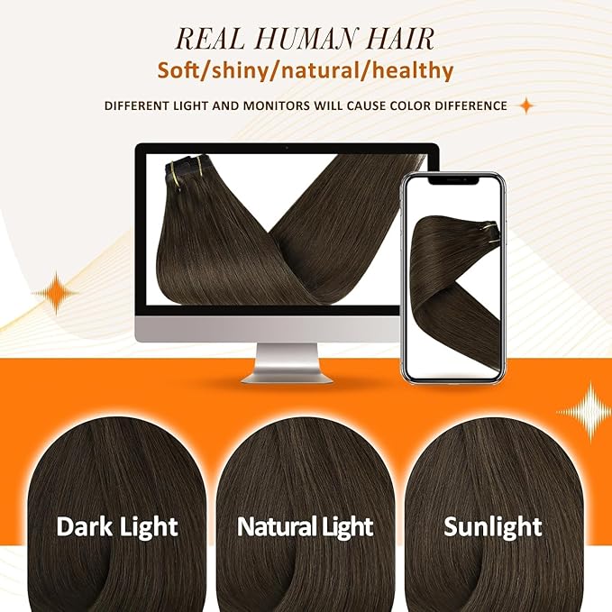 Full Shine Clip in Hair Extensions 20 inch 150g 8Pcs Seamless Clip ins Human Hair Dark Brown Remy Hair Clip ins for Women PU Skin Weft