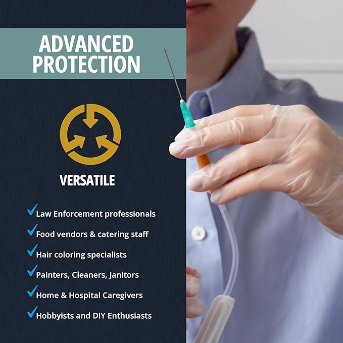 MED PRIDE Medical Vinyl Examination Gloves (Large, 100-Count) Latex & Rubber Free, Ultra-Strong, Clear Disposable Powder-Free Gloves for Healthcare & Food Handling Use (Pack of 2)