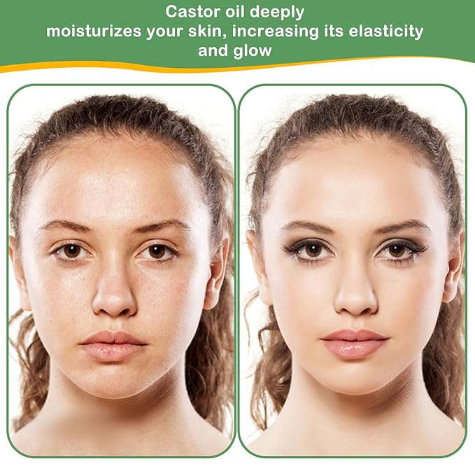 Organic Castor Oil for Lashes Grow, Caster Oils Brow with USDA Certified 100% Pure Natural Glass Bottle, Cold Pressed, Hexane Free. Castor Oil for Hair Growth, Thicker Fuller Brows,8oz
