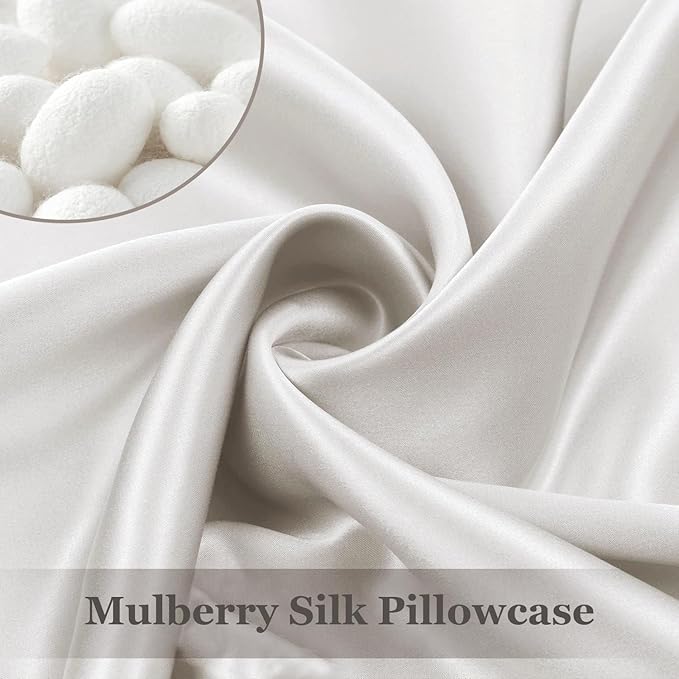 Adubor 100% Silk Pillowcase - Mulberry Silk Pillow Cases, 23 Momme 6A Grade Fibers, Silk Pillow Case for Hair and Skin Health, with Hidden Zipper (Queen 20''x30'', Lvory White, 2PC)