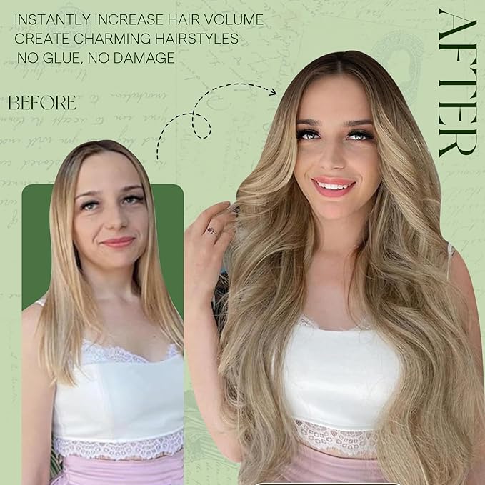 RUANTURE Balayage Clip in Hair Extensions Human Hair, Clip in Extensions Real Human Hair, Double Weft Remy Hair, Natural Looking, Thick Ends, 20 Inch 120g 7pcs #3/8/22