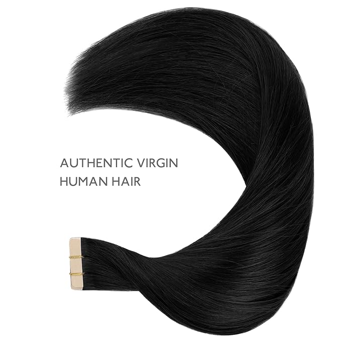 WENNALIFE Tape in Hair Extensions Human Hair Jet Black Tape in Extensions, 10pcs 25g 18 inch Remy Invisible Tape Ins Straight Colored Soft Real Human Hair Tape in Extensions Refill Set Extensions