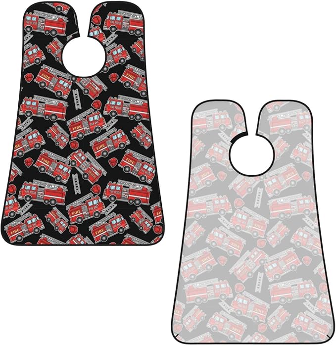 Waterproof Beard Trimming Bib, Non-Stick Hair Catcher for Men Shaving, Grooming Apron for Husband Dad, Cute Cartoon Fire Truck Shave Bib