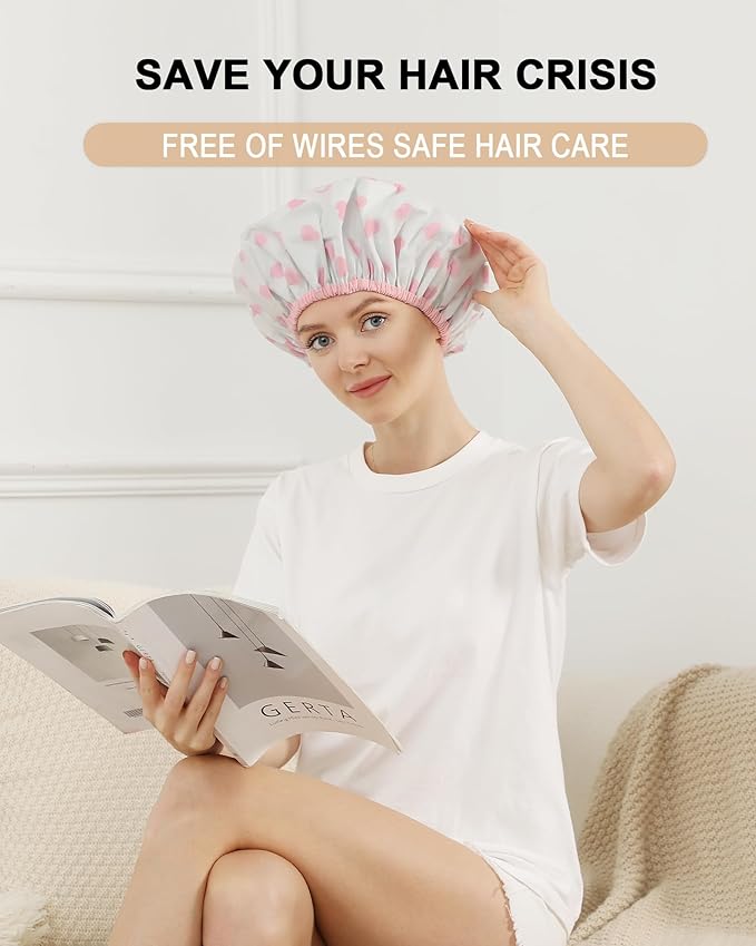 YIZIJIZI 2 Pieces Heat Cap for Deep Conditioning, Conditioning Cap Made of Aluminum Foil for Home and Salon Use, Hair Dyeing（White pink）