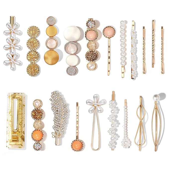 Mehayi 20 PCS Hair Accessories for Decorative Party Wedding, Pearl Hair Clips Set Fashion Korean Acrylic Resin Hair Barrettes, Bobby Pins Hairpins for Women and Ladies Girls Headwear Styling Tools
