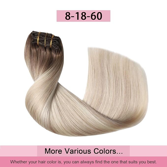 Pro2.0 Remy Clip in Extensions Real Human Hair #8/60/18 Ash Brown to Ash Blonde Mix Platinum Remy Clip in Hair Extensions Real Human Hair 18inch 120g Thick 7pcs Double Weft（#8/60/18-18inch）