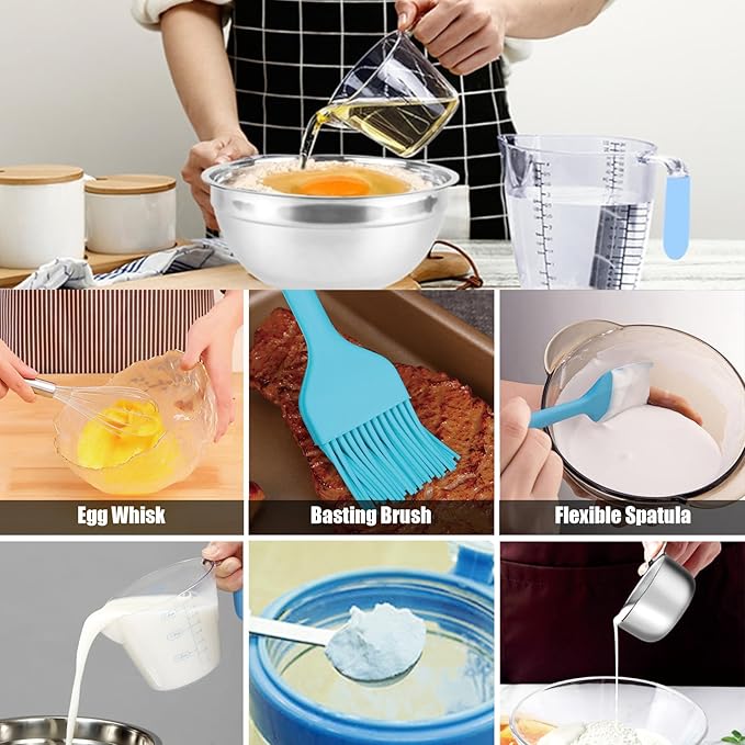 MIKULA Mixing Bowls Set, 22PCS Large Stainless Steel Mixing Bowl with Lids Set 7/6/4.5/3.5/2.5QT, 400ML Measuring Cups Spoons Storage Baking Nesting Metal Bowl for Kitchen Supplies