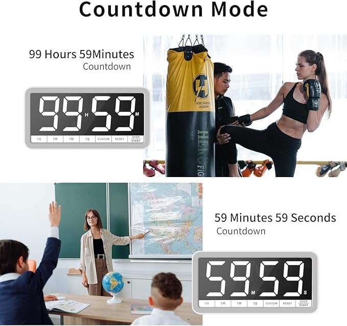 VOCOO Digital Kitchen Timer with 7.8” Extra Large Display, Magnetic, LED with 3 Brightness, 4 Alarms and 3 Volume Levels, Battery Countdown Count Up Timer for Cooking, Classroom, Home Gym (White)