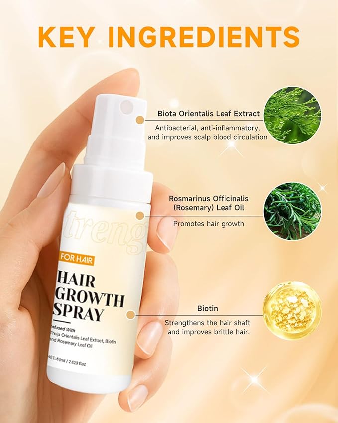 Hair Growth Spray, Hair Growth Oil Spray, with Biota Orientalis, Rosemary Oil & Biotin, Strengthens Hair Roots, Prevent Hair Thinning & Loss, Thicker Fuller Hair for Women & Men (1 pack, 3% Rosemary)