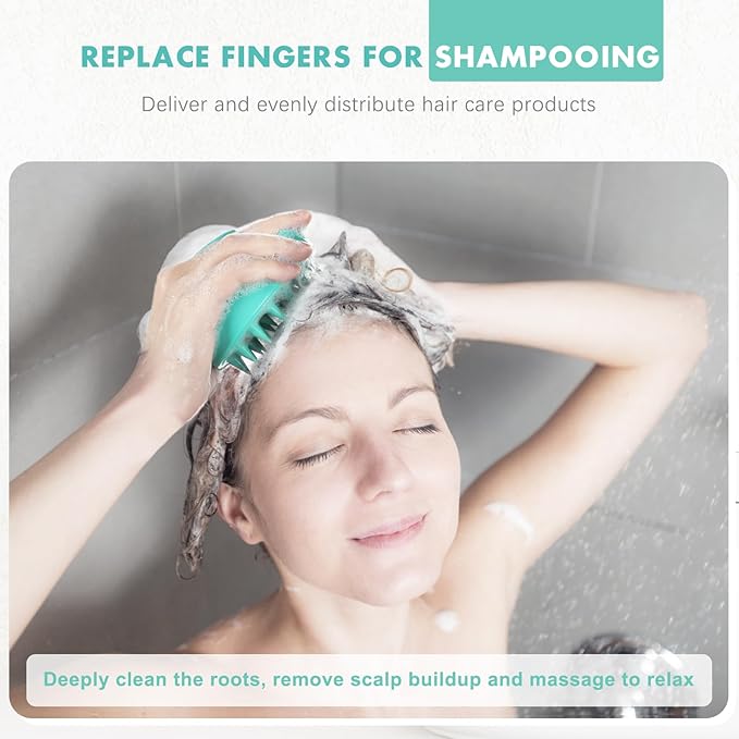 FREATECH Massager Shampoo Brush with Soft Silicone Bristles for Scalp Care, Shower Hair Scalp Scrubber Exfoliator for Dandruff Removal and Hair Growth, Wet & Dry for Men, Women and Kids, Green