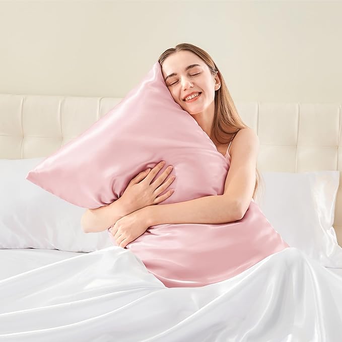 BEDELITE Satin Body Pillow Cover 2 Pack, Super Soft and Cooling Body Pillow Pillowcase for Hair and Skin, Breathable Silky Full Long Pillowcase Cover(20"x54", Pink)