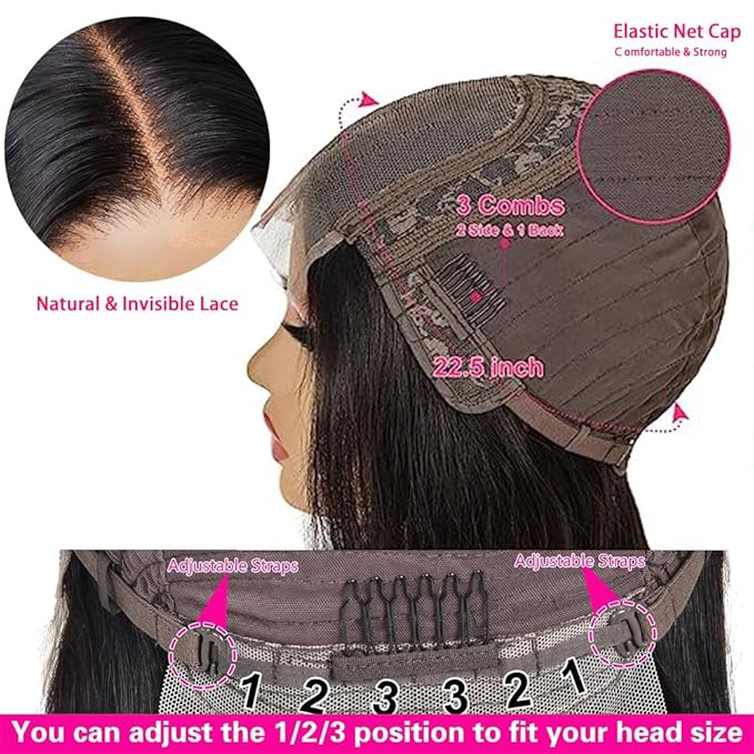 Wear and Go Glueless Bob Wigs Human Hair Pre Plucked Natural Hairline Straight Short Bob Wig 180 Density 4x4 HD Lace Closure Wig Human Hair for Women Brazilian Virgin Hair Natural Black 8 Inch