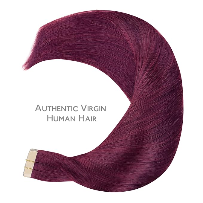 WENNALIFE Tape in Hair Extensions Human Hair Light Burgundy Tape in Extensions, 10pcs 25g 16 inch Remy Invisible Tape Ins Straight Colored Soft Real Human Hair Tape in Extensions Refill Set Extensions