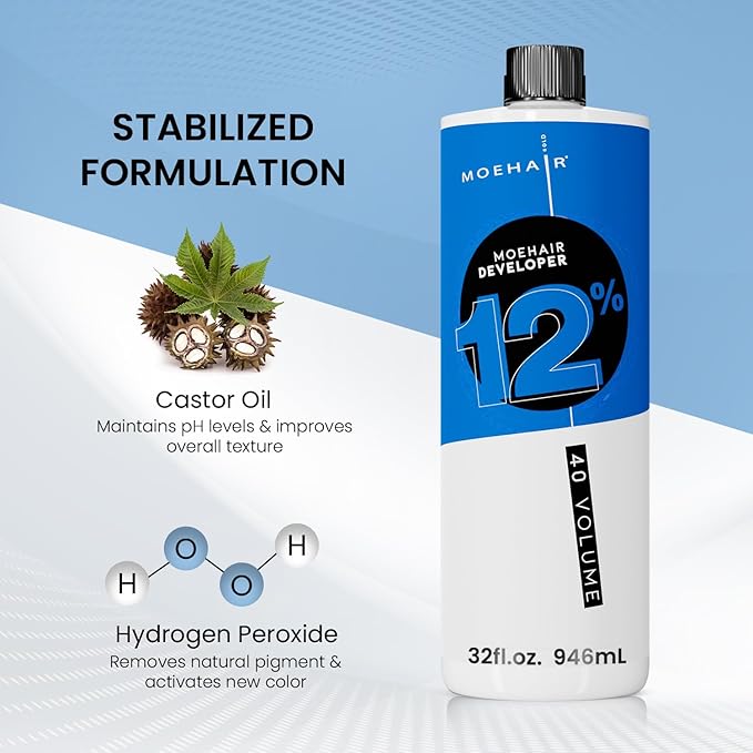 MOEHAIR Hair Developer 12% Hydrogen Peroxide | 40 Volume Developer | Lifts up to 6 Levels | Professional-Use 40V Developer | High Lifting Action | Paraben-Free | Peach Fragrance – 32 Fl. Oz …
