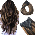 Balayage Clip in Hair Extensions Real Human Hair Straight Remy Human Hair Clip ins for Women, Natural Soft Human Hair, 8Pcs 120g, 28inch #1B/6/1B Balayage Natural Black to Chestnut Brown