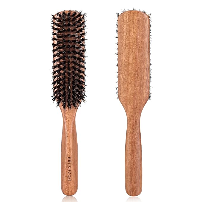 BRUSHZOO Hair Brush, Boar Bristle Hair Brush for Women Men Short Thin Fine Hair, Beech Handle Hairbrush for Styling Smoothing
