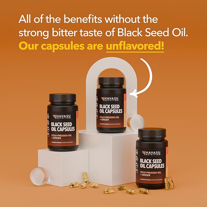 Black Seed Oil Capsules with Ginger Root Extract for Digestive Health & Immune Support - Cold Pressed Black Cumin Seed Oil & Ginger Supplement - 60 Count - Vegan, Non-GMO, Unflavored - 1 Month Supply