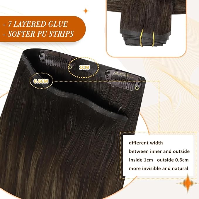 Full Shine Brown Balayage Hair Extension Clip ins Short Clip in Hair Extensions 12 Inch Dark Brown to Light Brown with Blonde Remy Hair for Daily Wear 8 PCS 95G
