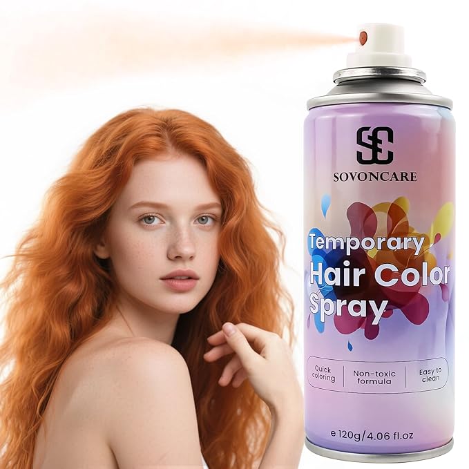 Orange Temporary Hair Color Spray, SOVONCARE Natural Hair Wax Dye Spray for Kids Halloween, Christmas Party, Cosplay -On 1-Day Washable 120ML