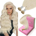 YoungSee Itip Hair Extensions Real Human Hair Blonde I Tip Extensions Platinum Blonde 18 Inch 50g Hair Extension I-Tip for Women 60s Cold Fusion Hair Extension
