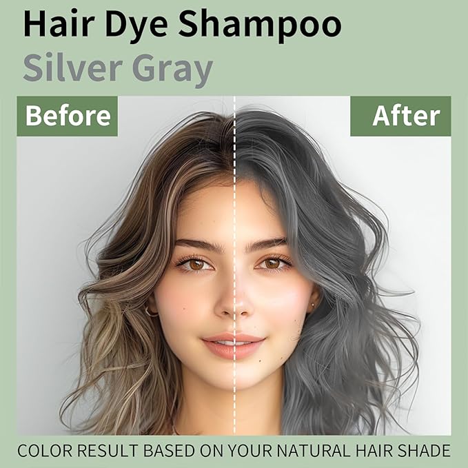 Vibrant Silver Gray Hair Dye Shampoo 3 in 1, Long-lasting & Natural Hair Color, Instant Shampoo Dye for Men Women,500ML