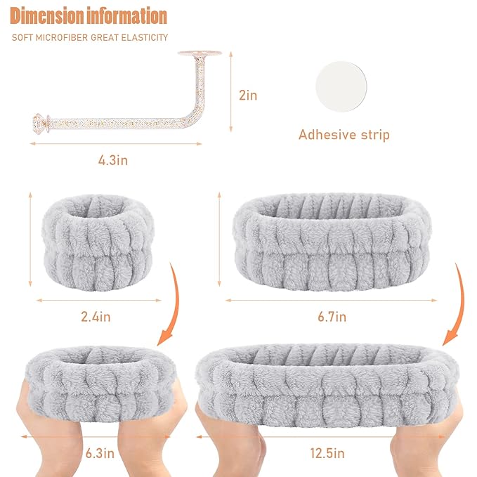 Face Washing Headband and Wristband Set of 2, Microfiber Spa Wristbands with Holder, Absorbent Wrist Scrunchies
