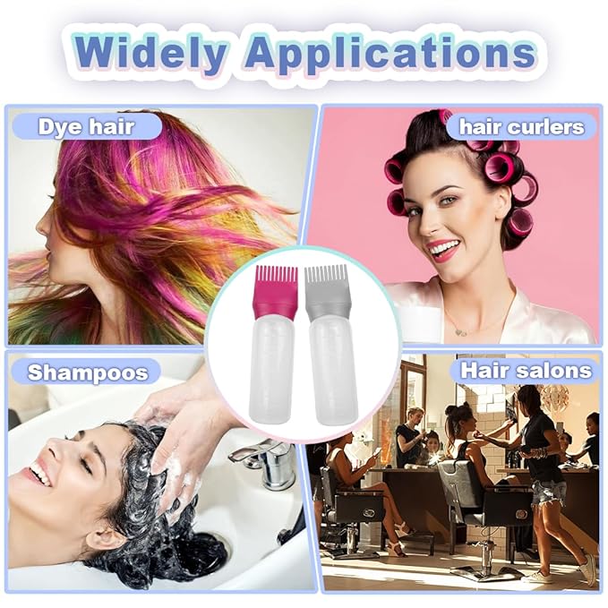 4 Pack Root Comb Applicator Bottle, Hair Oil Applicator, Oil Comb Applicator Bottle for Hair Dye Shampoos Hair Salons (Red+Grey)