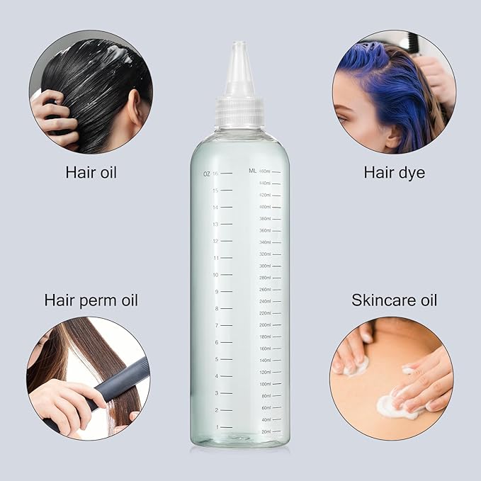Applicator Bottle for Hair, 16.9oz 2 Packs Color Bottle Applicator with Ratio Graduated Scale, Hair Dye with Clear Twist Top Cap