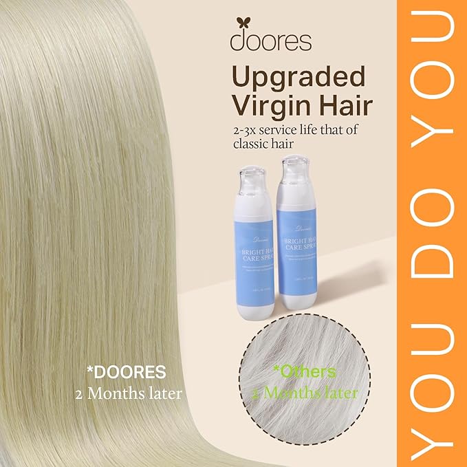 DOORES Clip in Human Hair Extensions - Ash Blonde Highlighted Platinum Blonde, 150g 9pcs 14 Inch Remy Straight Natural Thick Real Hair