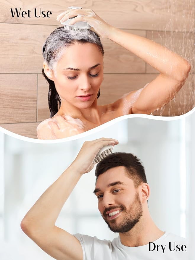 HEETA Hair Scalp Massager for Hair Growth, Shampoo Brush, Scalp Scrubber Exfoliator with Soft Silicone Bristles for Dandruff Removal to Relieve Stress, Wet Dry Use Updated Material, Beige