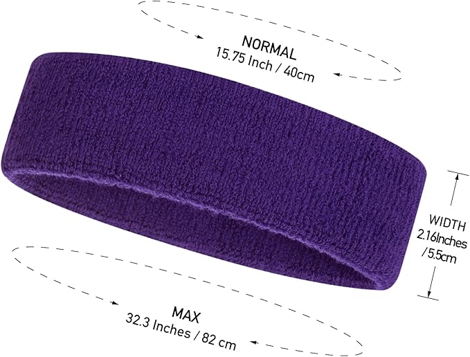 ONUPGO Sweatband Headbands for Men & Women -12PCS Sports Headbands Moisture Wicking Athletic Cotton Terry Cloth Headband for Tennis,Basketball,Football,Gym,Working Out