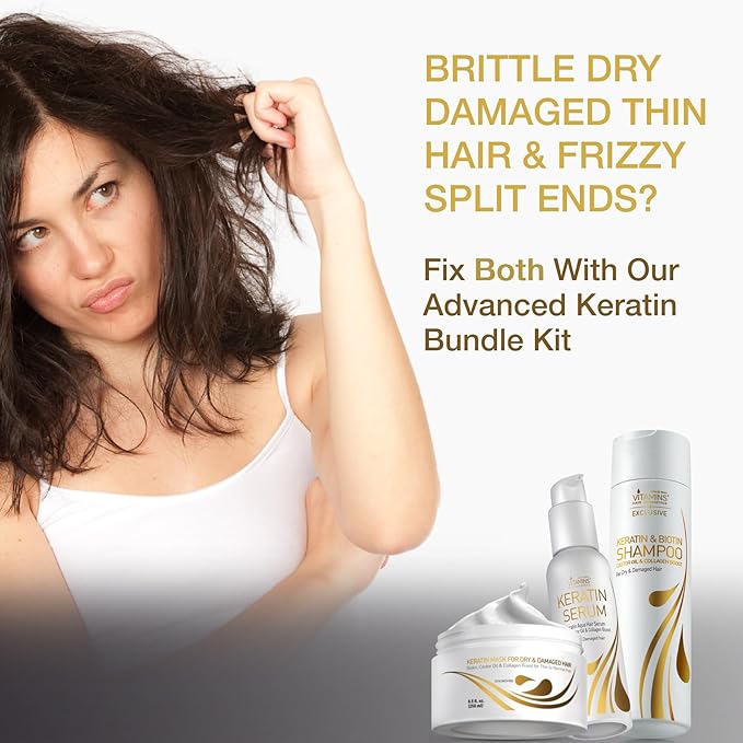 VITAMINS hair cosmetics Hair Care Kit - Hydrating, Ph Balancing, Damaged Hair Solution with Keratin, Moroccan Argan Oil - Ultra Recovery for Color Treated, Dry, Frizzy Hair - Paraben Sulfate Free