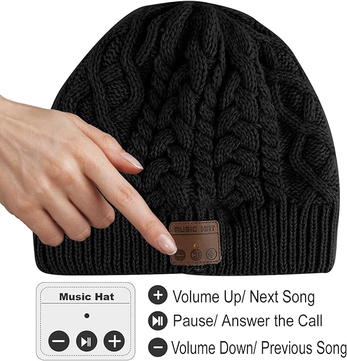 Wireless Music Hat Beanie for Men Women Wireless Headset Headphones Audio Boys Girls Winter Cap with Speaker Mic Hands Free Outdoor Sport Stereo Earphone Earpieces Warm Black
