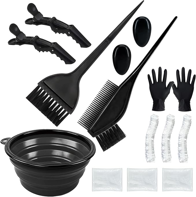 Hair Dye Brush and Bowl Set, 15 Pcs Hair Bleach Kit with Coloring Tools, Black