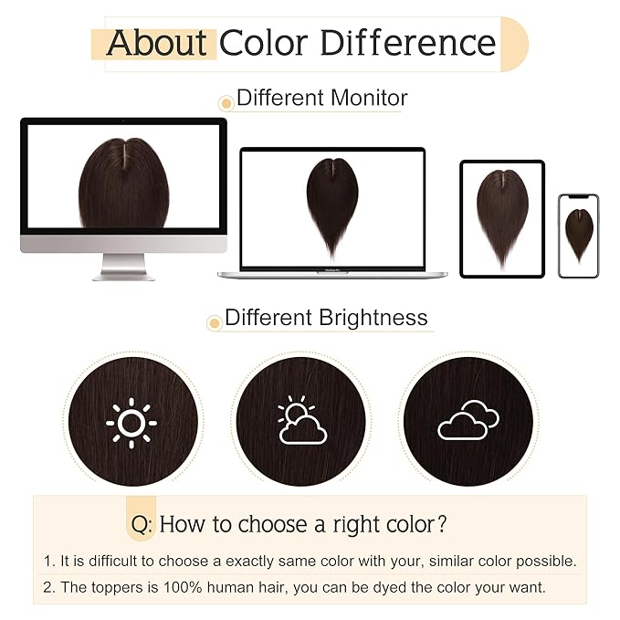 SEGO Human Hair Toppers for Women With Thinning Hair, 7 * 13CM Silk Base 100% Real Human Hair Clip in Top Wiglet Hairpieces -14 Inch No Bangs Dark Brown