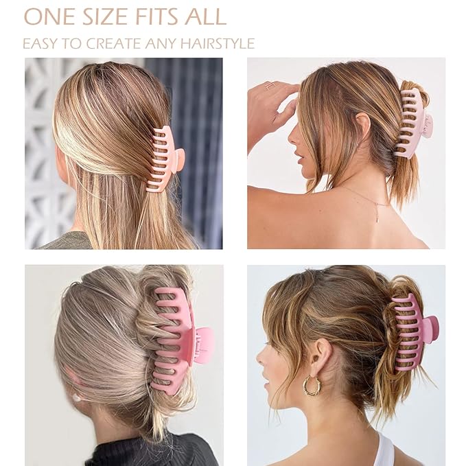Large Hair Claw Clips 12 Pack, Flower Hair Clips for Thin Hair, Big Square Matte Strong hold for Thick Hair, 3 Styles Hair Clips for Women Thick Hair Pink Colors