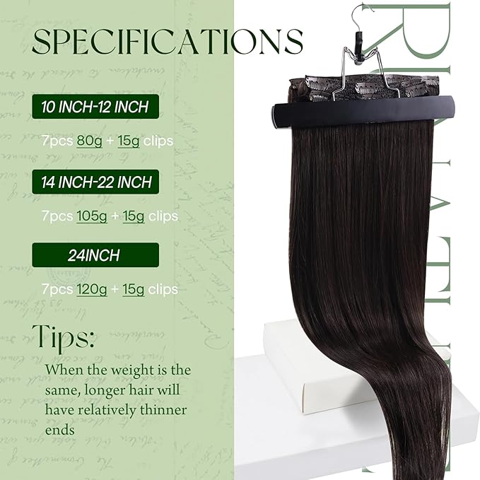RUNATURE Clip in Hair Extensions Human Hair Dark Brown Human Hair Extensions Clip Ins Short Real Human Hair Clip in Extensions Remy Natural Hair 10 Inch 80g 7pcs #2 Darkest Brown