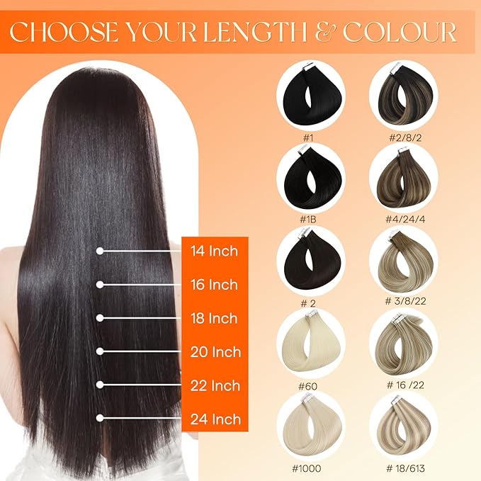 Full Shine Tape in Hair Extensions Color 60 Blonde Machine Remy Injected Tape in Extensions Double Sided Insert Seamless Invisible Human Hair for Women 16 Inch 20 Pcs 40 Grams Add Volume