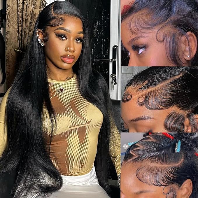 13x6 Lace Front Wigs Human Hair 24 Inch Straight HD Lace Front Wigs for Women 200 Density Pre Plucked Glueless Wigs Human Hair with Baby Hair Natural Color