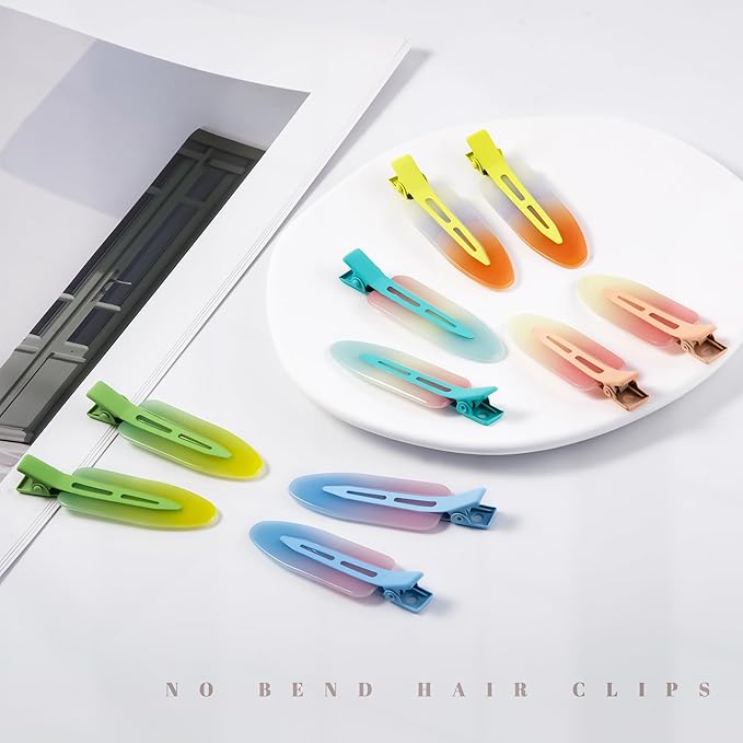 10 Pcs Creaseless No Crease No Bend Flat Hair Clips For Styling Non Slip Makeup Clips For Women Salon Hairstyle,Assorted Blue Green Red