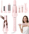 7 in 1 Automatic Curling Iron Interchangeable Barrels -0.5",1", 1.25", 1.5" Curling Wand, Hair Crimper & Straightening Brush,& Rotating Curler, 300M Negative Ions & Dual Voltage, Home & Travel